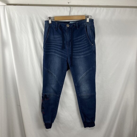 Desigual Denim Joggers Women's Size M Embroidery Girlhoodcore Casual Comfy - Picture 2 of 14